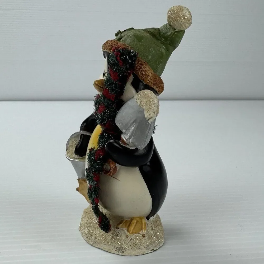 Christmas Penguin Figurine with Scarf & Shovel Holiday Winter Decor Whimsical